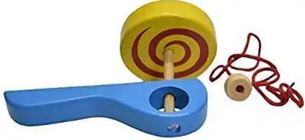 Wooden Wind-Up Spinning Top with String | Builds Motor Skills
