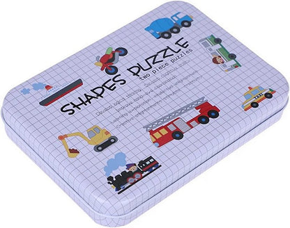 Wooden 2 pc shape puzzle with steel box Vehicles - EKT2688