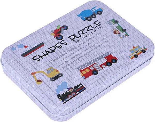 Wooden 2 pc shape puzzle with steel box Vehicles - EKT2688