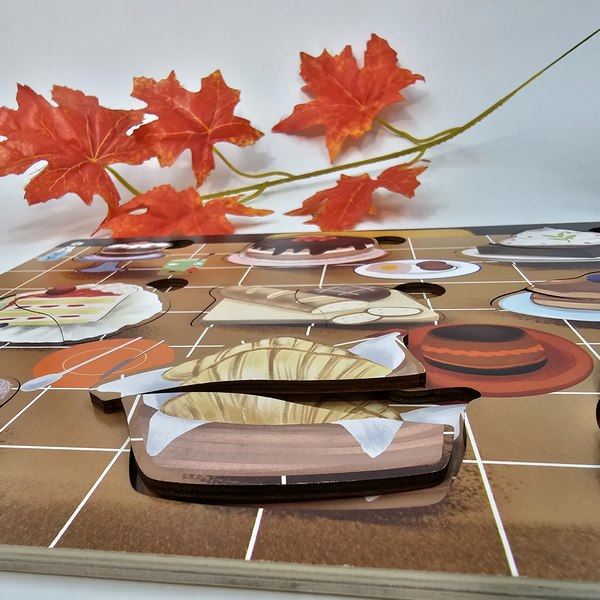 Wooden 2pc puzzle board snacks - EKT2736