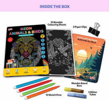 Neon Animals & Birds Junior Colouring Kit | Mandala Sheets - EKT3745