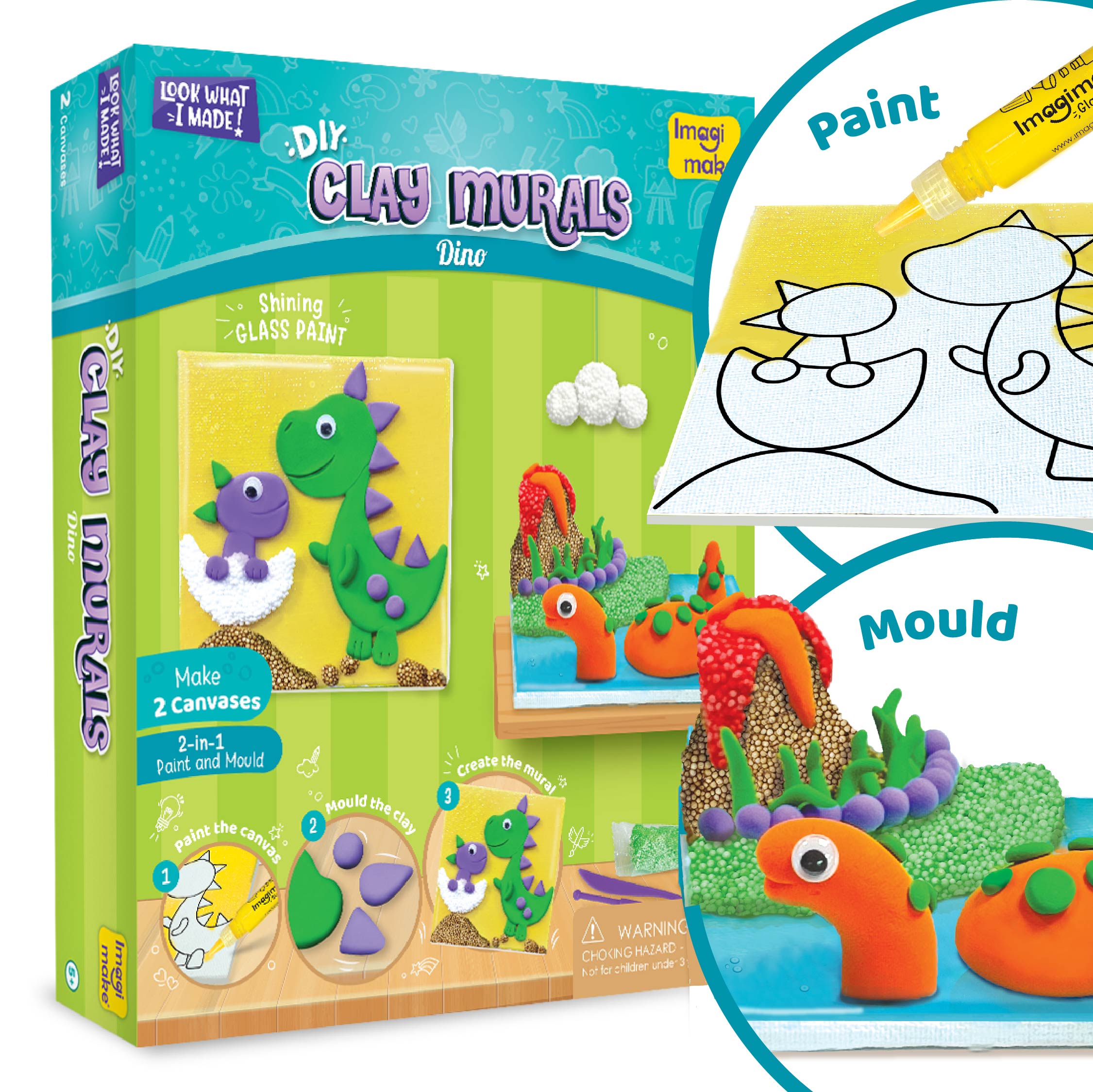 DIY Clay Murals - Dino | Make 2 Canvases - EKT3801