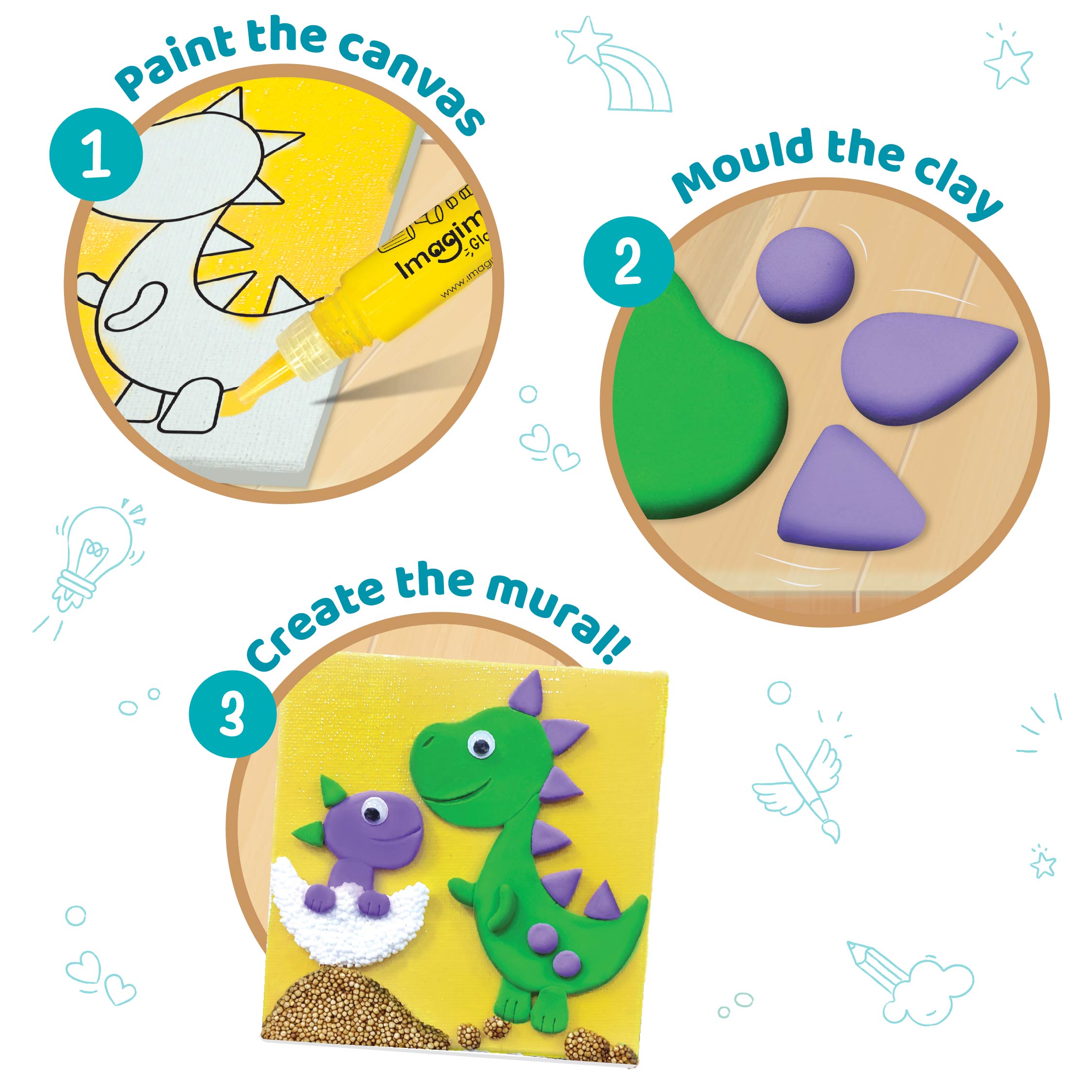 DIY Clay Murals - Dino | Make 2 Canvases - EKT3801