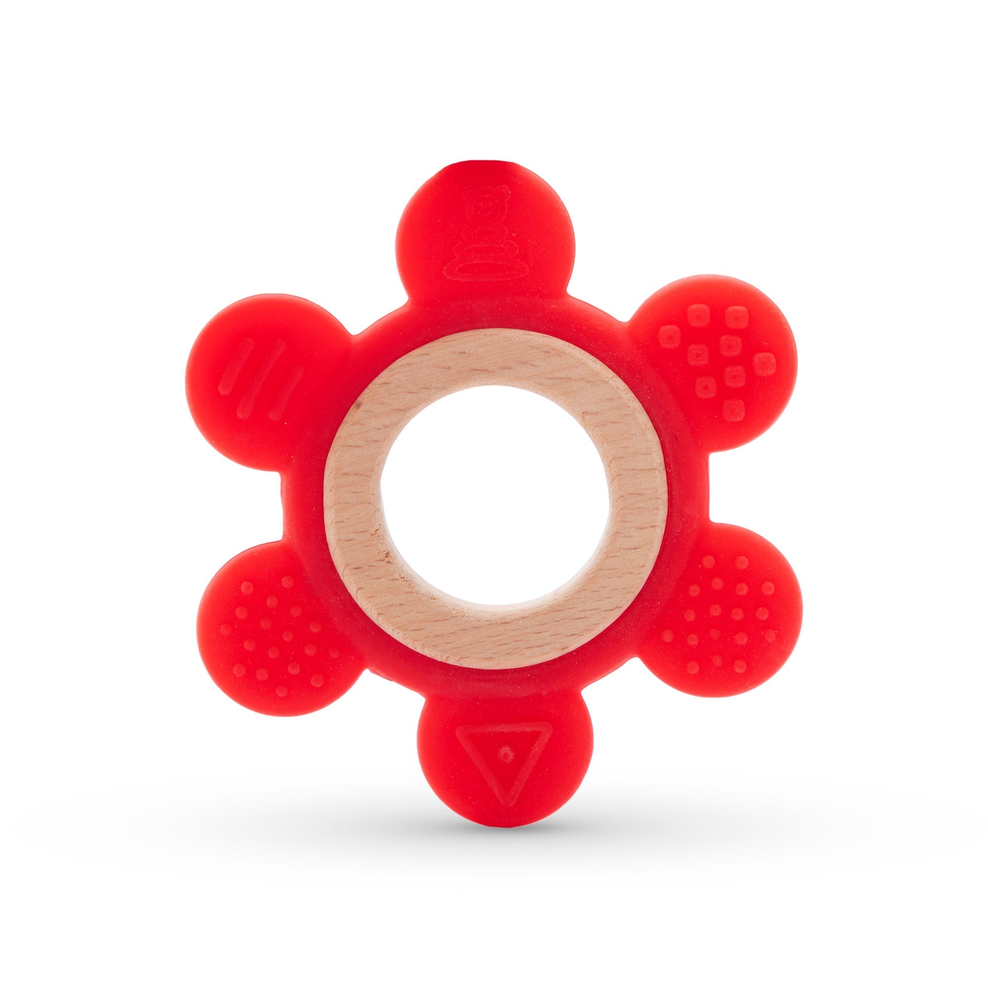 6 Pin Teether Silicone Rubber with wooden ring - EKT3818