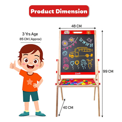 3-in-1 Wooden Easel Board for Kids | Black Surface, White Panel, Chalk Writing Display - EKT3824