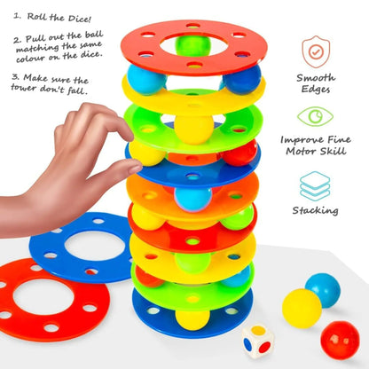 Rainbow Tower Ball Set Of 12 Rings |ÊInteractive Toy - EKT3836