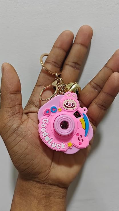 Led Camera Keychain With Cartoon Light Projector And Bell Charm 1 Pcs Random Colour - EKT3876