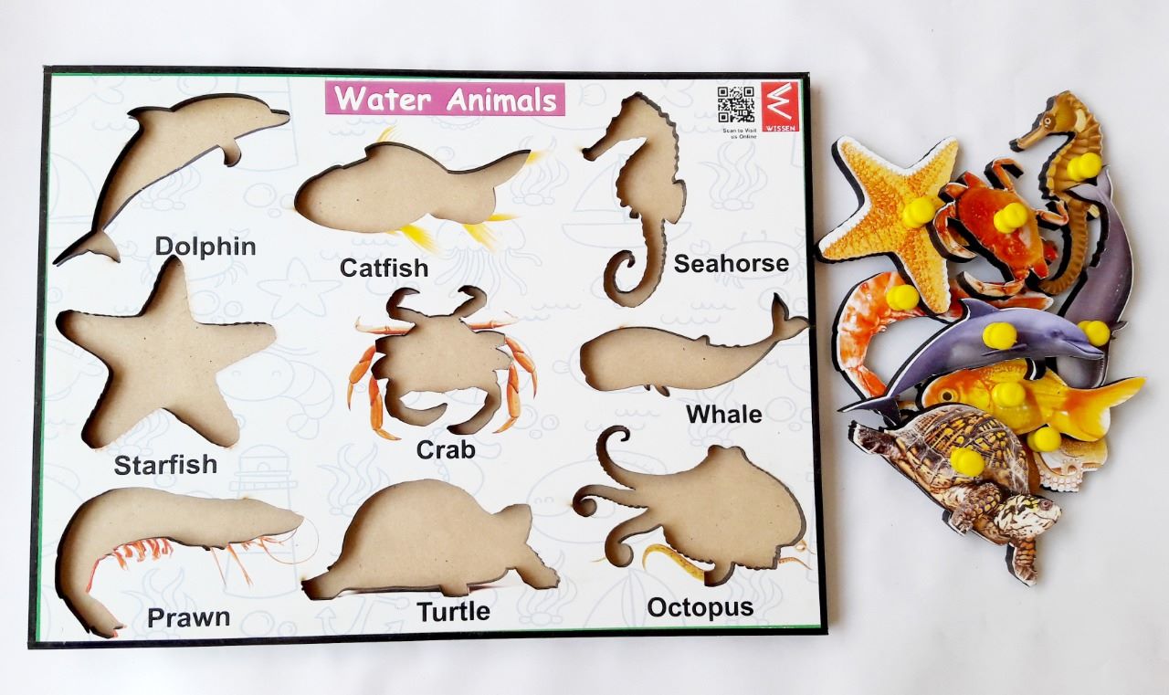 Wooden Water Animals learning Educational Knob Tray-12*9 inch - EKW0105