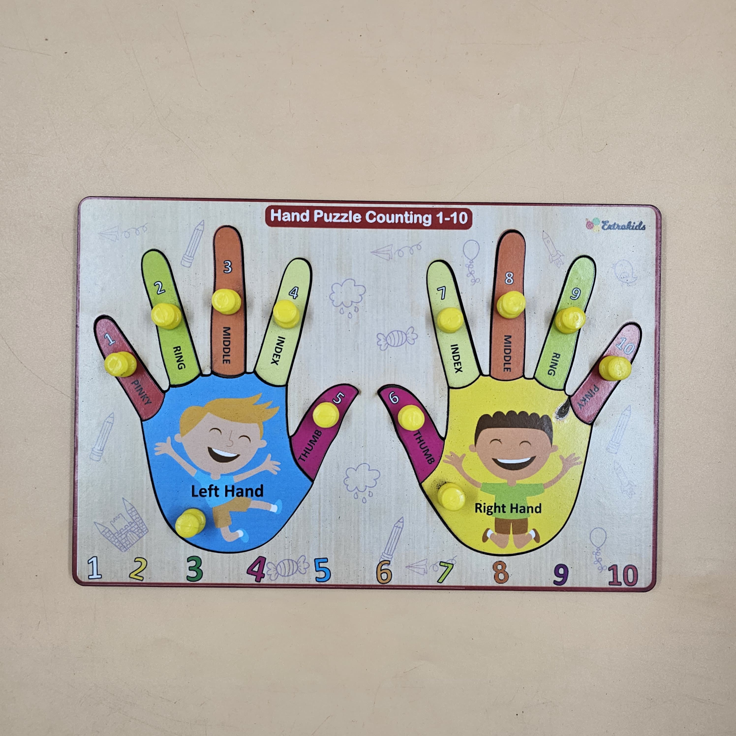 Extrokids Wooden Hand Puzzle Counting 1 to 10 Peg Board For Kids - EKW0292