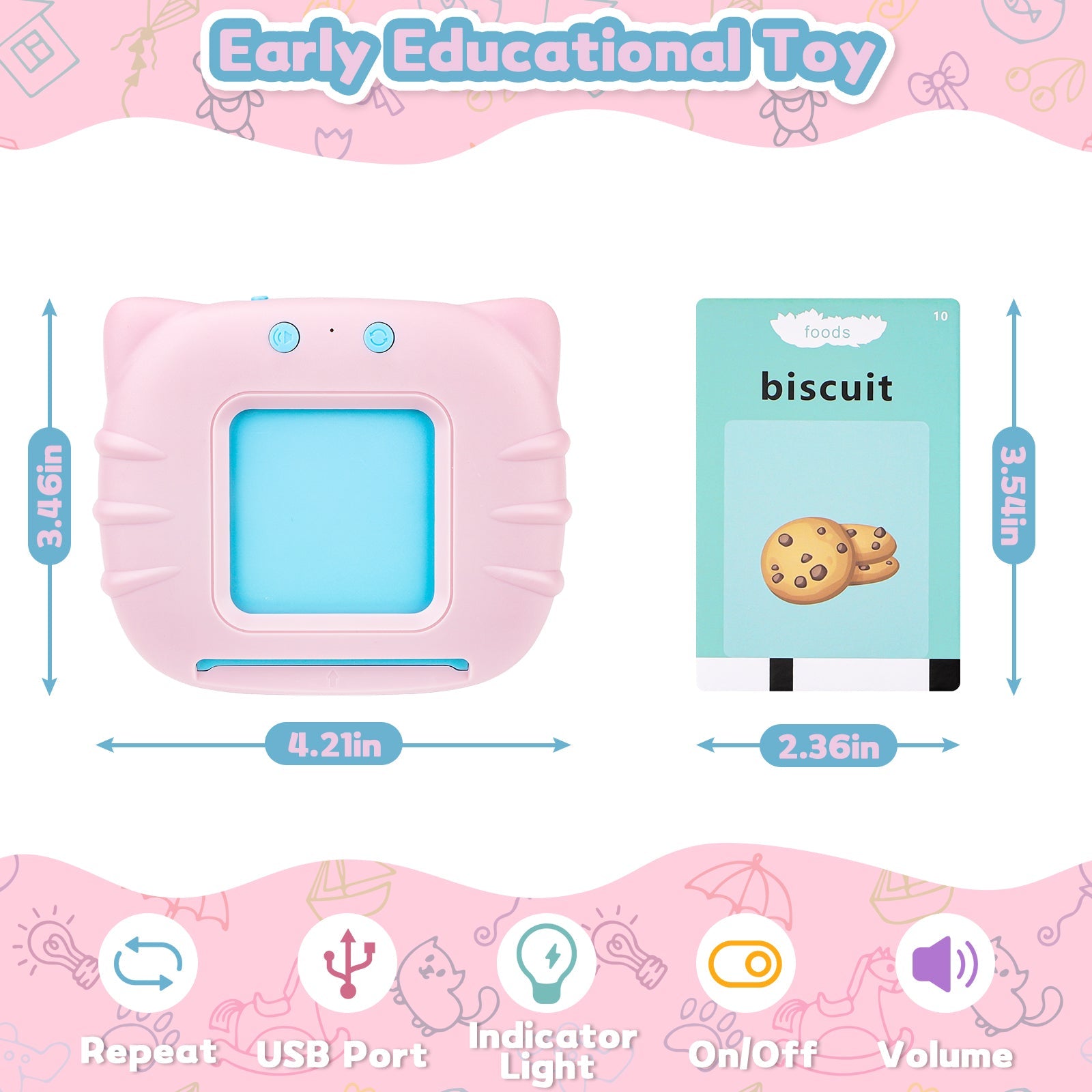 Talking Flash Cards Early Educational Toys Audible Flash Cards 224 Words Montessori Interactive Toy for Kids Christmas Birthdays Gift