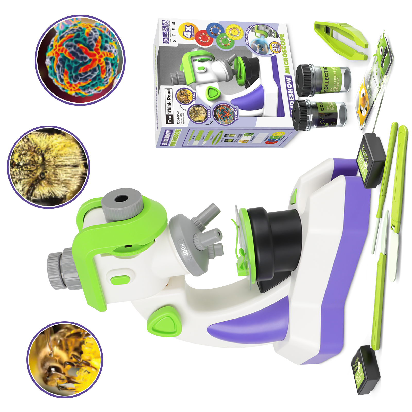 Kids Microscope 100x 400x 1200x Portable Microscope Kit with LED Light and Slide Beginner Educational Science Kit Study Educational Toys