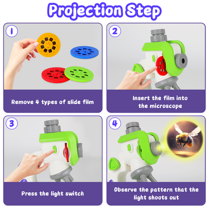 Kids Microscope 100x 400x 1200x Portable Microscope Kit with LED Light and Slide Beginner Educational Science Kit Study Educational Toys