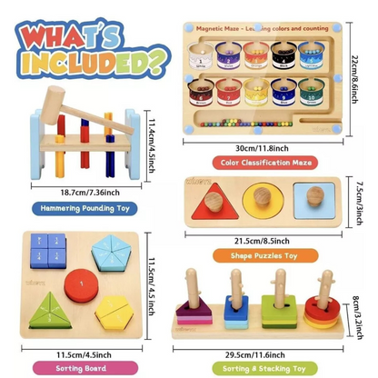 Montessori Wooden Toy Educational Box 5 in 1 Bundle Value Kit
