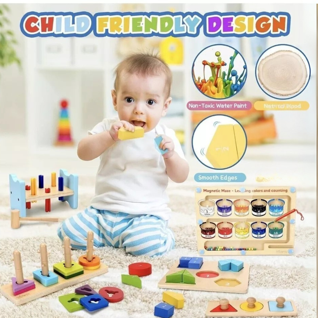 Montessori Wooden Toy Educational Box 5 in 1 Bundle Value Kit