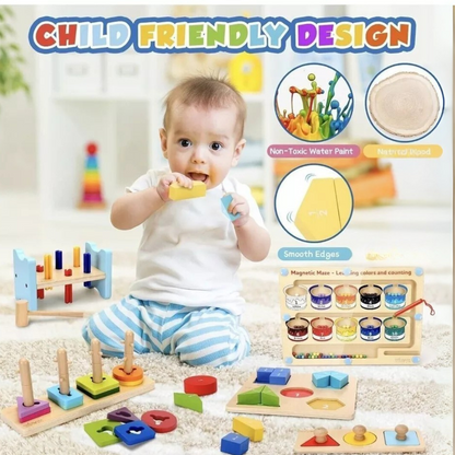 Montessori Wooden Toy Educational Box 5 in 1 Bundle Value Kit