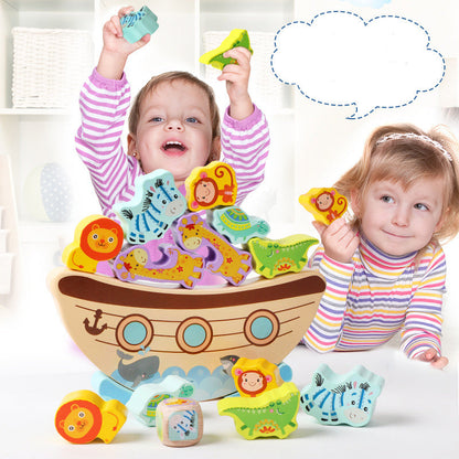 Wooden Balancing boat Animals blocks toy great birthday gift
