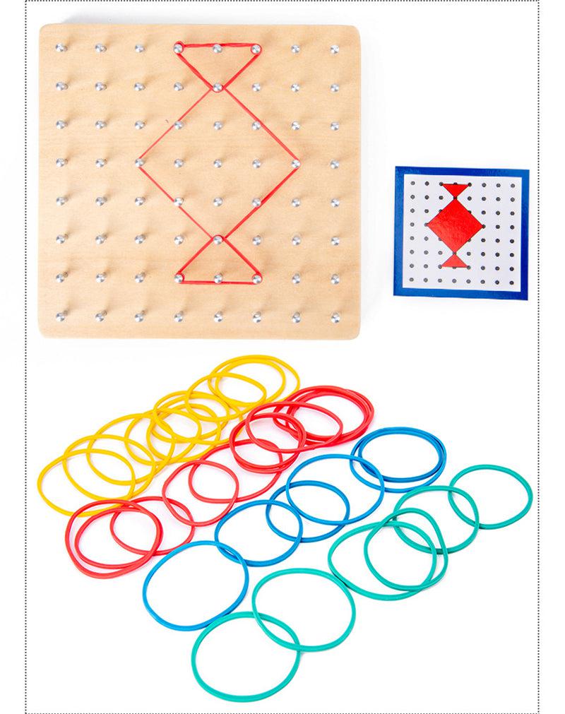 Jeu de formes géométriques en bois Fidtoy – Jouet éducatif pour enfants (mathématiques et géométrie) avec élastiques