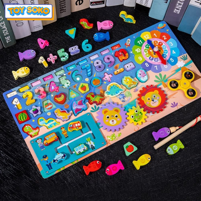Fidtoy 8-in-1 Wooden Puzzle Board Learning Toy for Kids
