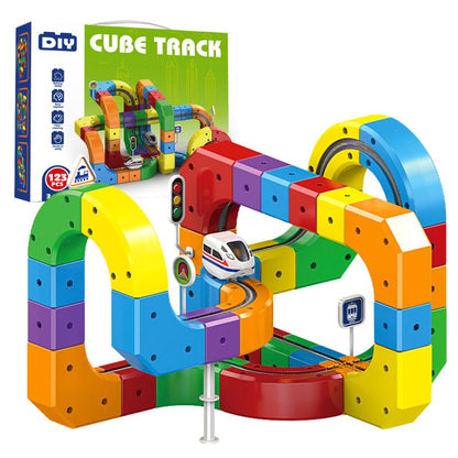 3D Interlocking Train Track Building Set | Free-Form Infinite Loop Orbital Track Play Set 123pc