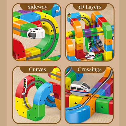 3D Interlocking Train Track Building Set | Free-Form Infinite Loop Orbital Track Play Set 123pc