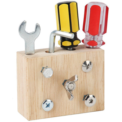 Tableau d'activités Montessori de luxe tournevis avec jeu d'outils, boulons et écrous, engrenages, loquets et cadenas