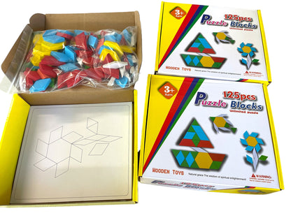 Thick Wooden Pattern Blocks Geometric Shapes with Flash Cards