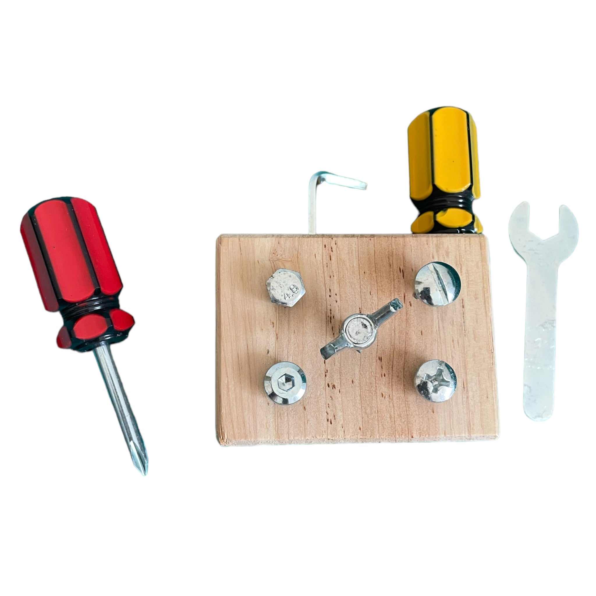 Tableau d'activités Montessori de luxe tournevis avec jeu d'outils, boulons et écrous, engrenages, loquets et cadenas