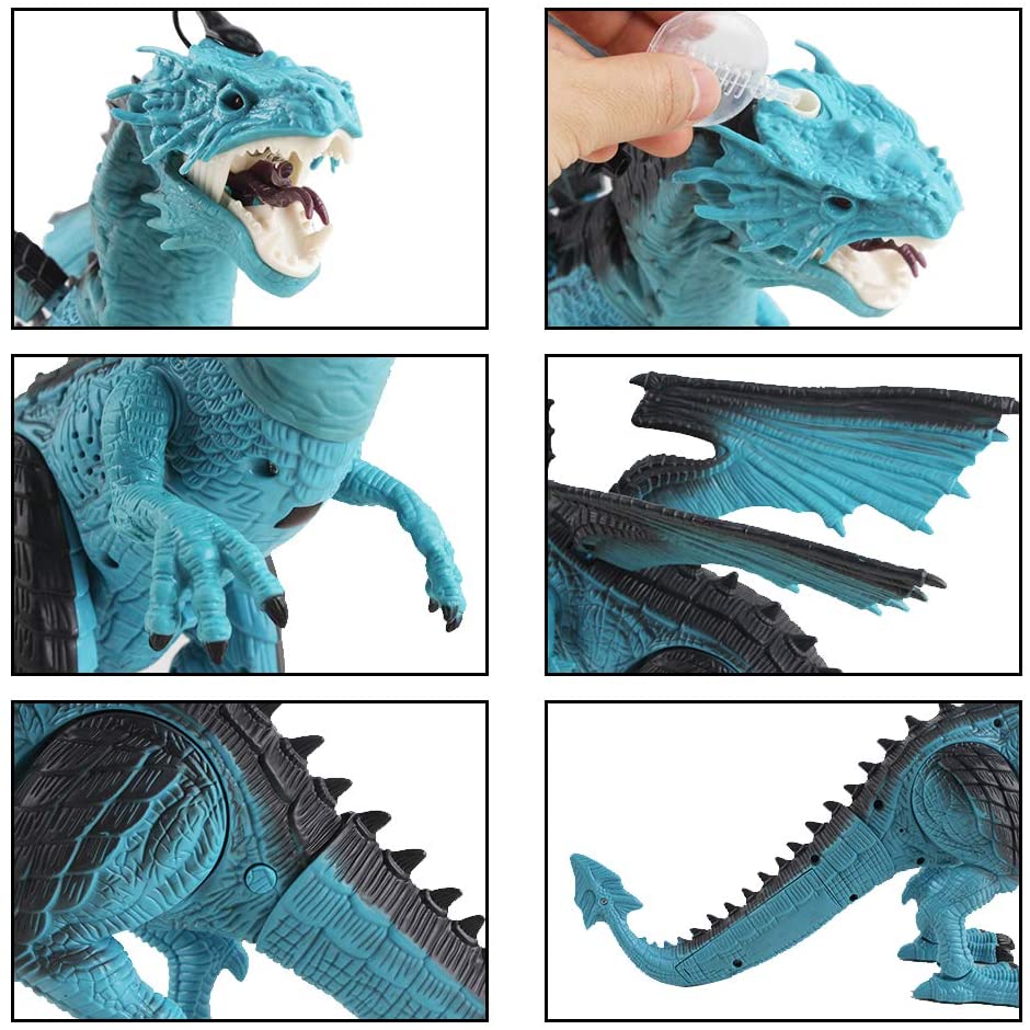 Remote Control Dinosaur Toy with Walking Simulated Roaring Fire Breathing Effect and Head-Shaking Functions for Kids 3 Mini Dino Figures