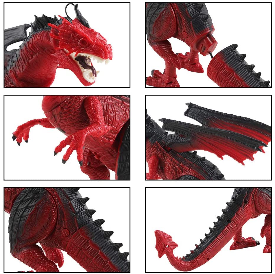 Remote Control Dinosaur Toy with Walking Simulated Roaring Fire Breathing Effect and Head-Shaking Functions for Kids 3 Mini Dino Figures Red