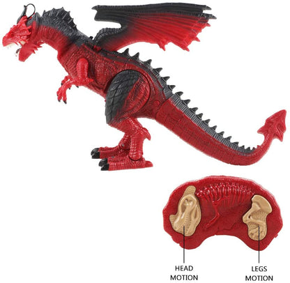Remote Control Dinosaur Toy with Walking Simulated Roaring Fire Breathing Effect and Head-Shaking Functions for Kids 3 Mini Dino Figures Red