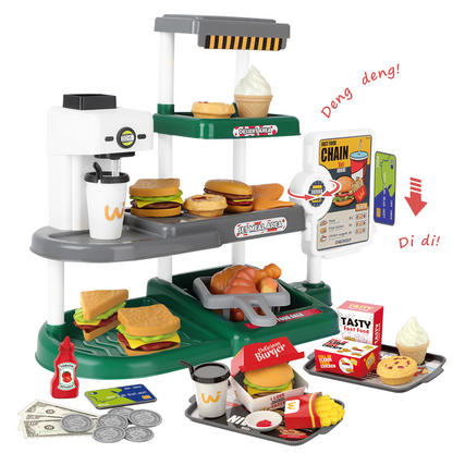 71Pcs Kids Fast Food Playset Caterer Kitchen Toy Set with Cash Register & Drink Dispenser