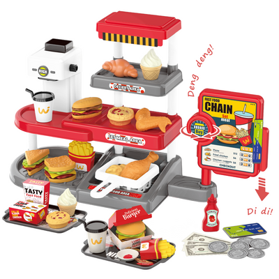 Ensemble de jouets de cuisine 71 pièces pour enfants, restauration rapide avec caisse enregistreuse et distributeur de boissons