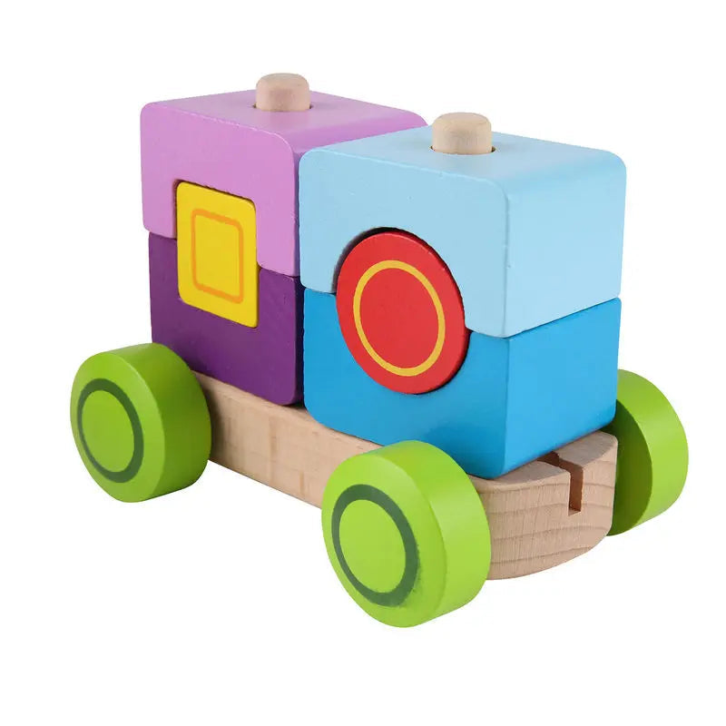 Fidtoy Jouet Train en Bois 17 Pièces – Jeu d'apprentissage et d'empilage pour Tout-petits