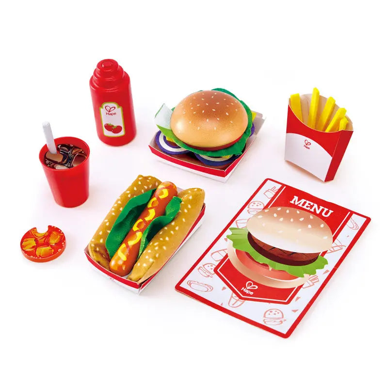 Fidtoy Wooden Fast Food Playset Kids Burger Kitchen Toy Set