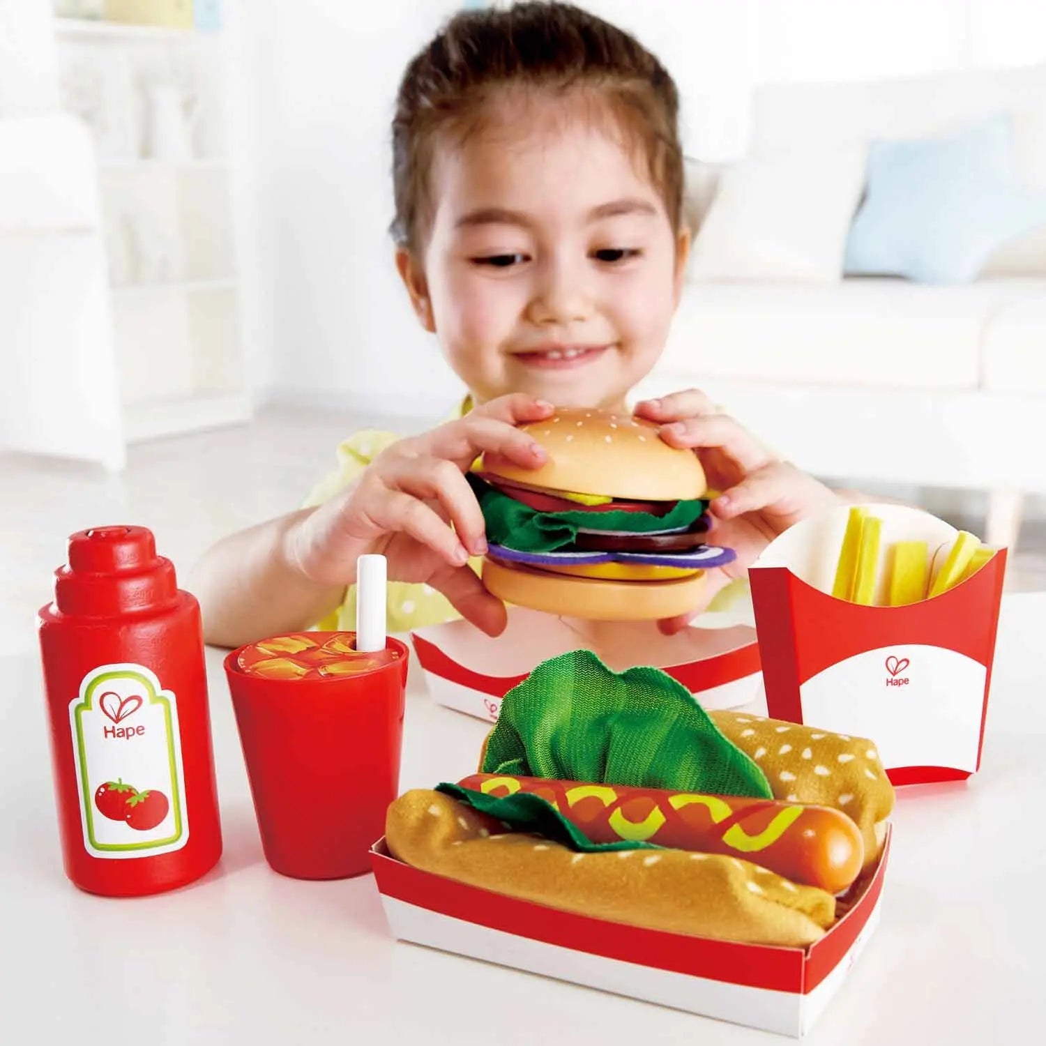 Fidtoy Wooden Fast Food Playset Kids Burger Kitchen Toy Set