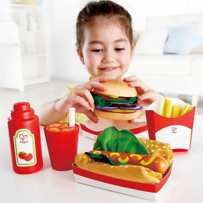 Fidtoy Wooden Fast Food Playset Kids Burger Kitchen Toy Set