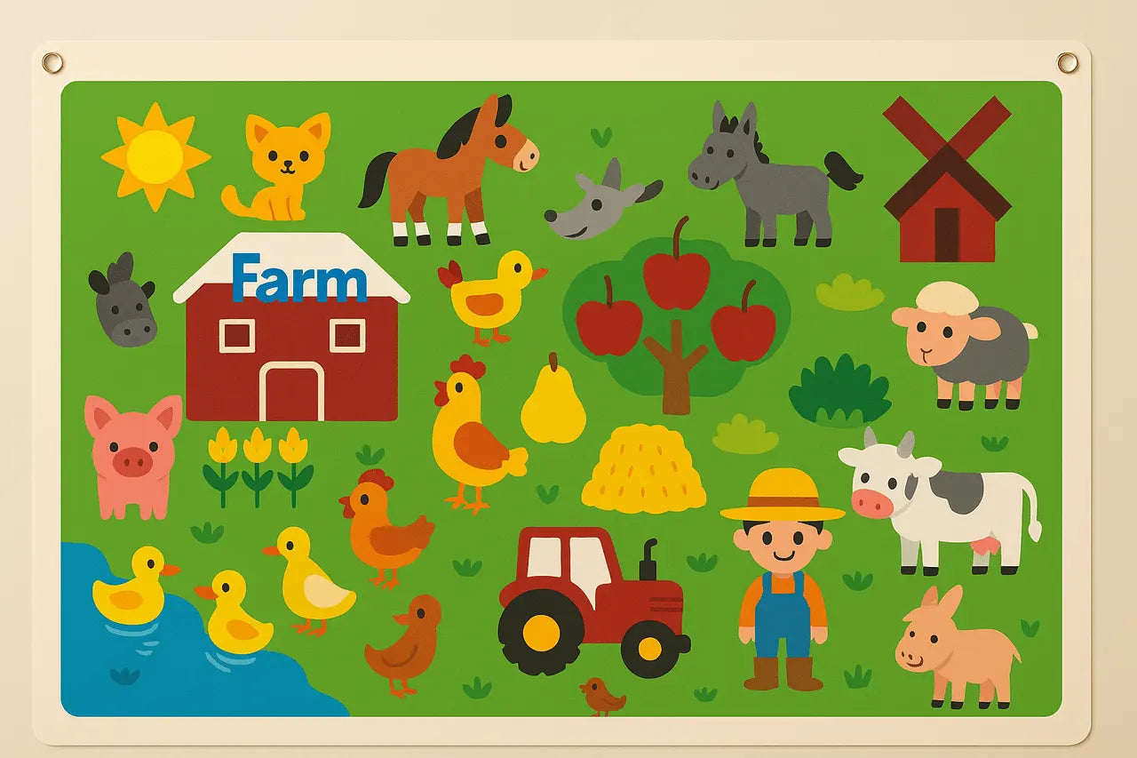 Fidtoy Interactive Farm Kit – Tablero de Fieltro Montessori para Cuentacuentos y Aprendizaje Temprano de Niños Pequeños