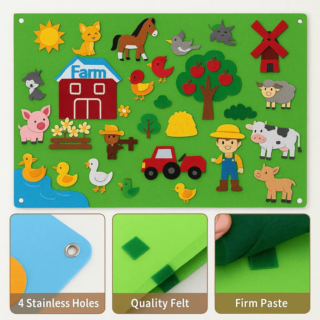 Fidtoy Interactive Farm Kit – Tablero de Fieltro Montessori para Cuentacuentos y Aprendizaje Temprano de Niños Pequeños