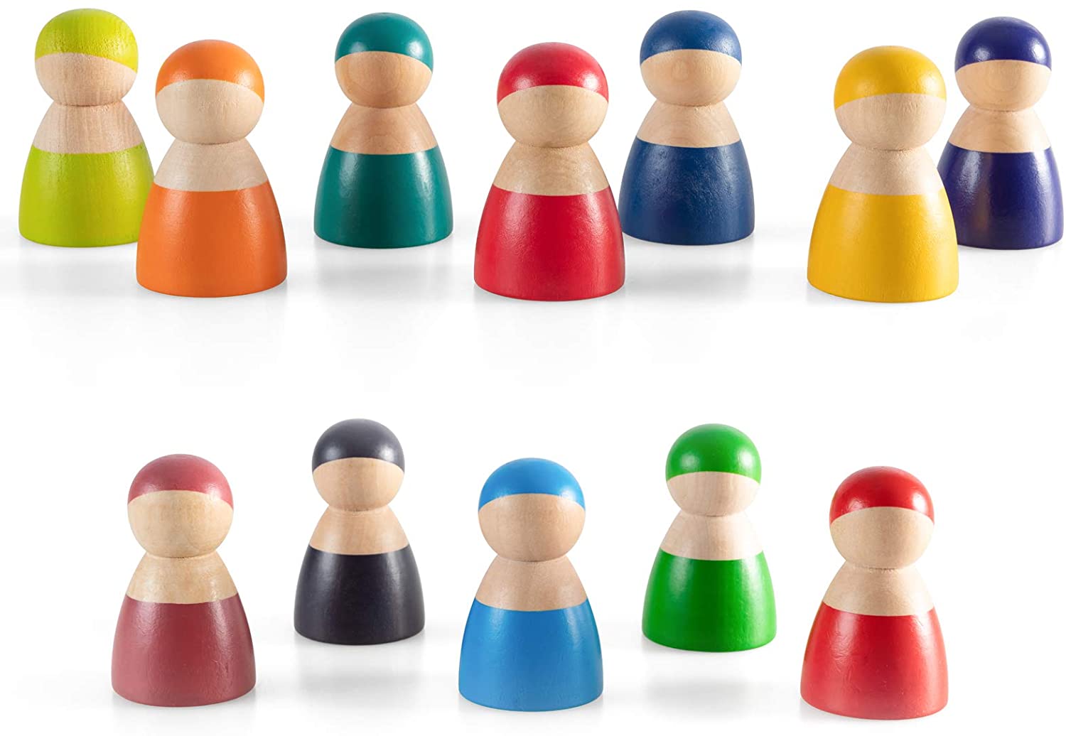 12 Piece Rainbow Wooden Peg People Set - Open Ended Wooden Toys