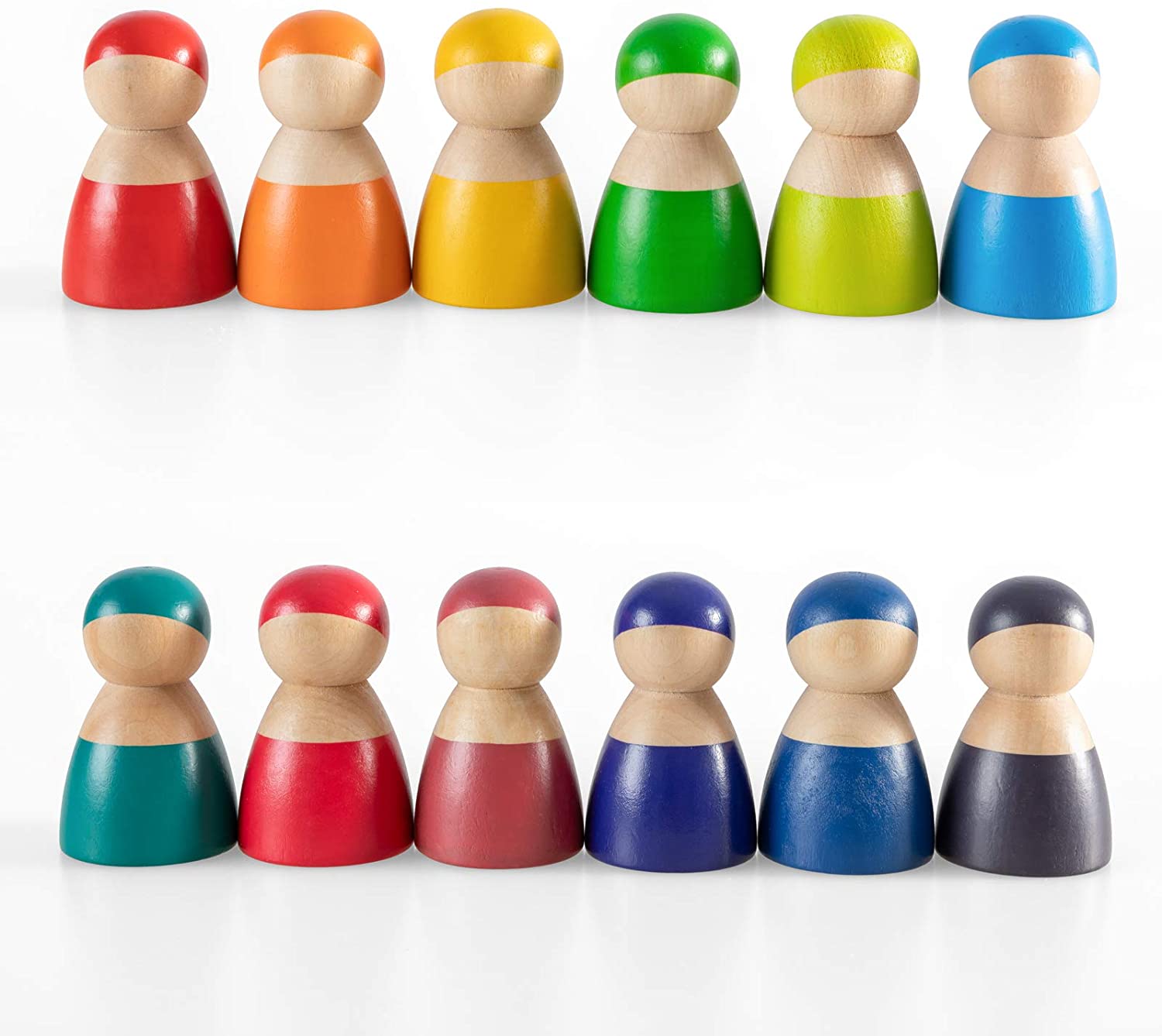 12 Piece Rainbow Wooden Peg People Set - Open Ended Wooden Toys