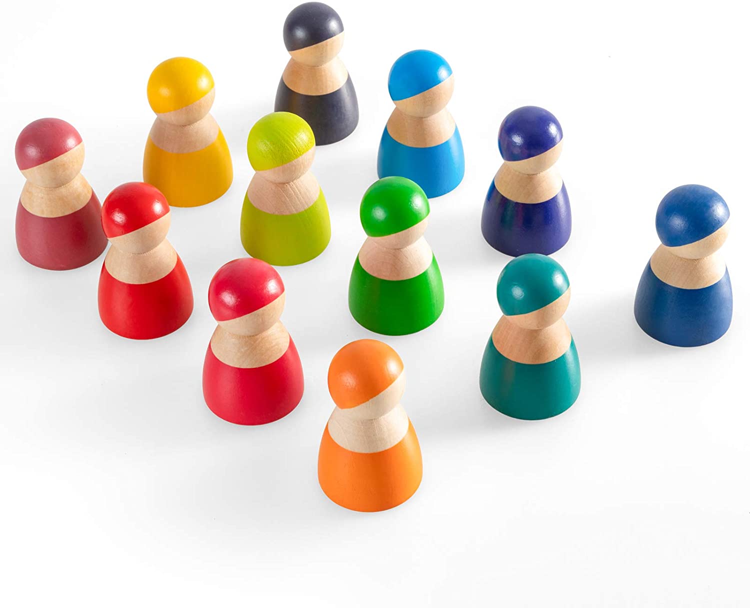 12 Piece Rainbow Wooden Peg People Set - Open Ended Wooden Toys