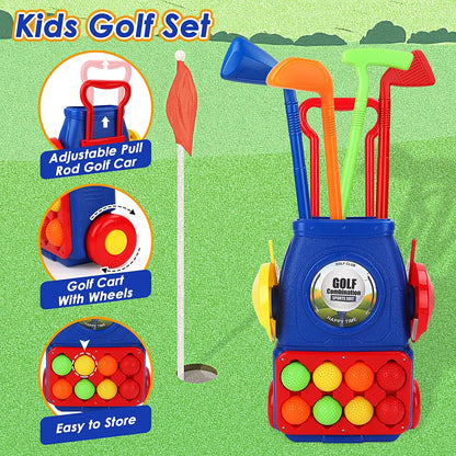 Kids Golf Suitcase Toy Set Outdoor Indoor Sports Toys with 6 Balls 4 Golf Clubs 2 Practice Holes Golf Clubs Set Garden Game for Kids