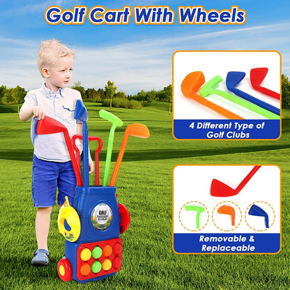 Kids Golf Suitcase Toy Set Outdoor Indoor Sports Toys with 6 Balls 4 Golf Clubs 2 Practice Holes Golf Clubs Set Garden Game for Kids