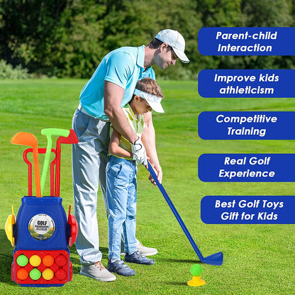 Kids Golf Suitcase Toy Set Outdoor Indoor Sports Toys with 6 Balls 4 Golf Clubs 2 Practice Holes Golf Clubs Set Garden Game for Kids