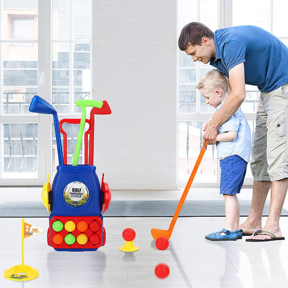 Kids Golf Suitcase Toy Set Outdoor Indoor Sports Toys with 6 Balls 4 Golf Clubs 2 Practice Holes Golf Clubs Set Garden Game for Kids