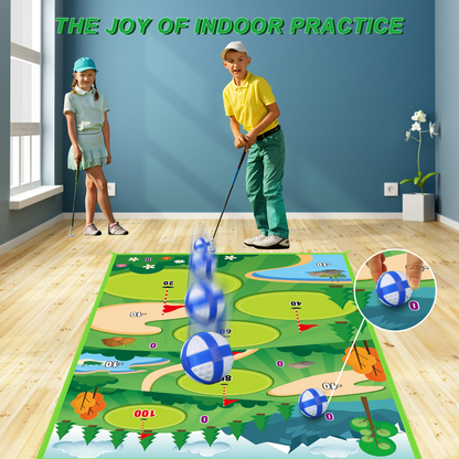 Outdoor Toy Golf Chipping Game Set with Golf Hitting Practice Mat for Kids