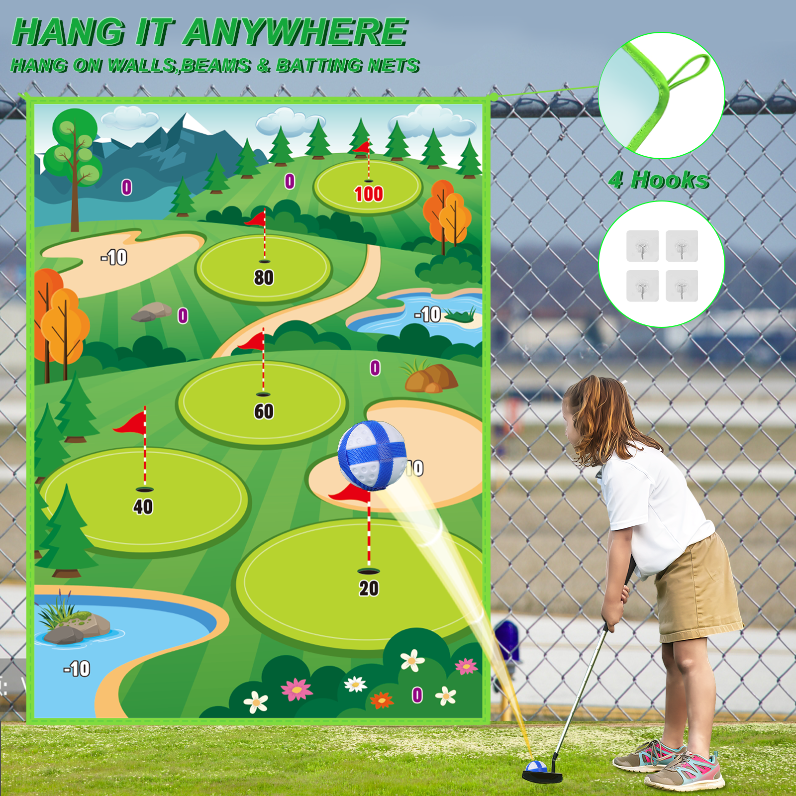Outdoor Toy Golf Chipping Game Set with Golf Hitting Practice Mat for Kids