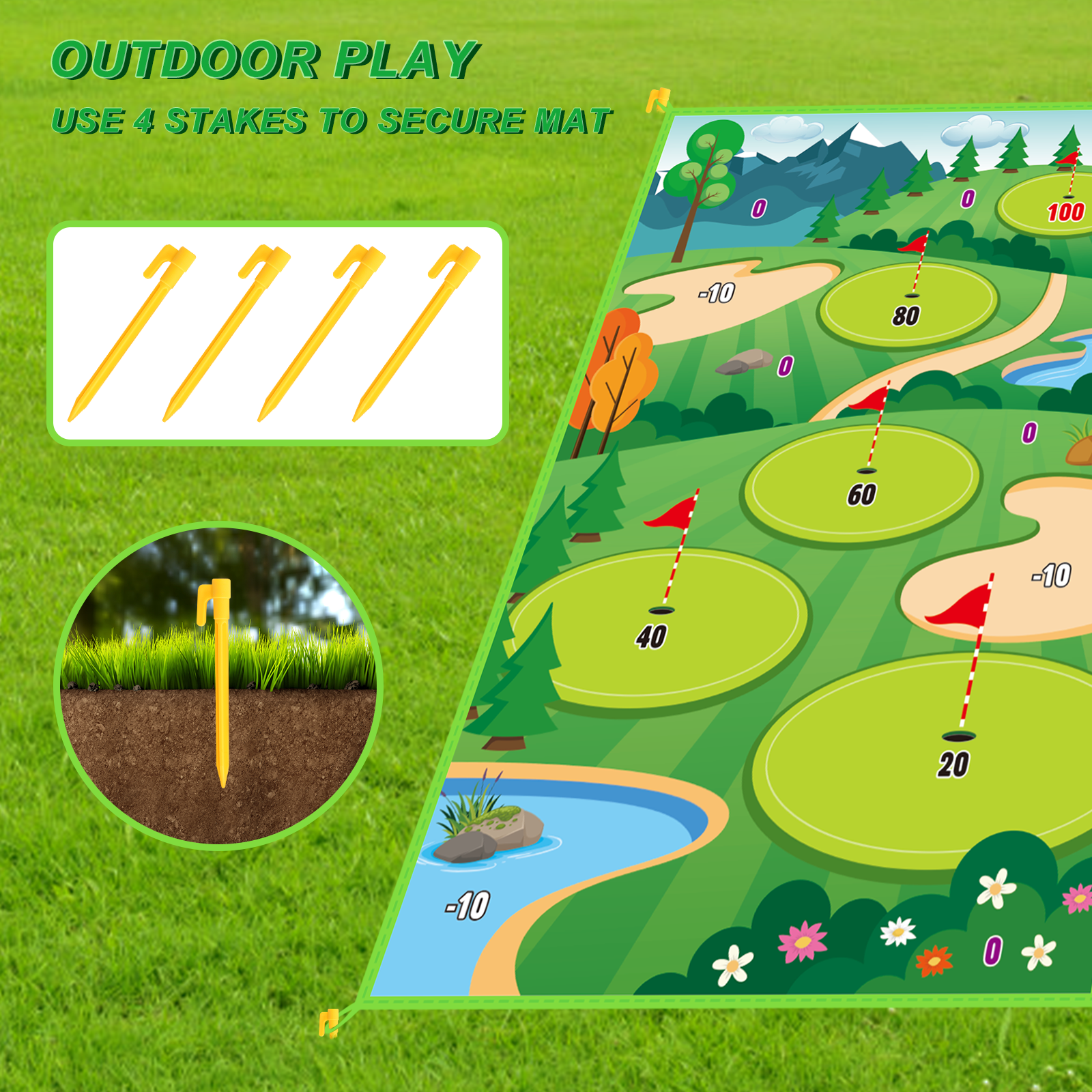Outdoor Toy Golf Chipping Game Set with Golf Hitting Practice Mat for Kids