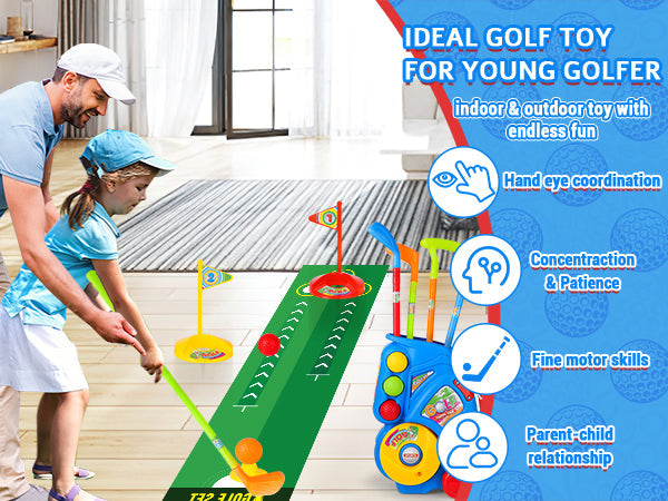 Golf Clubs Toy Set Outdoor Indoor Sports Garden Play Game Toy for Toddlers 3 4 5 Years Old