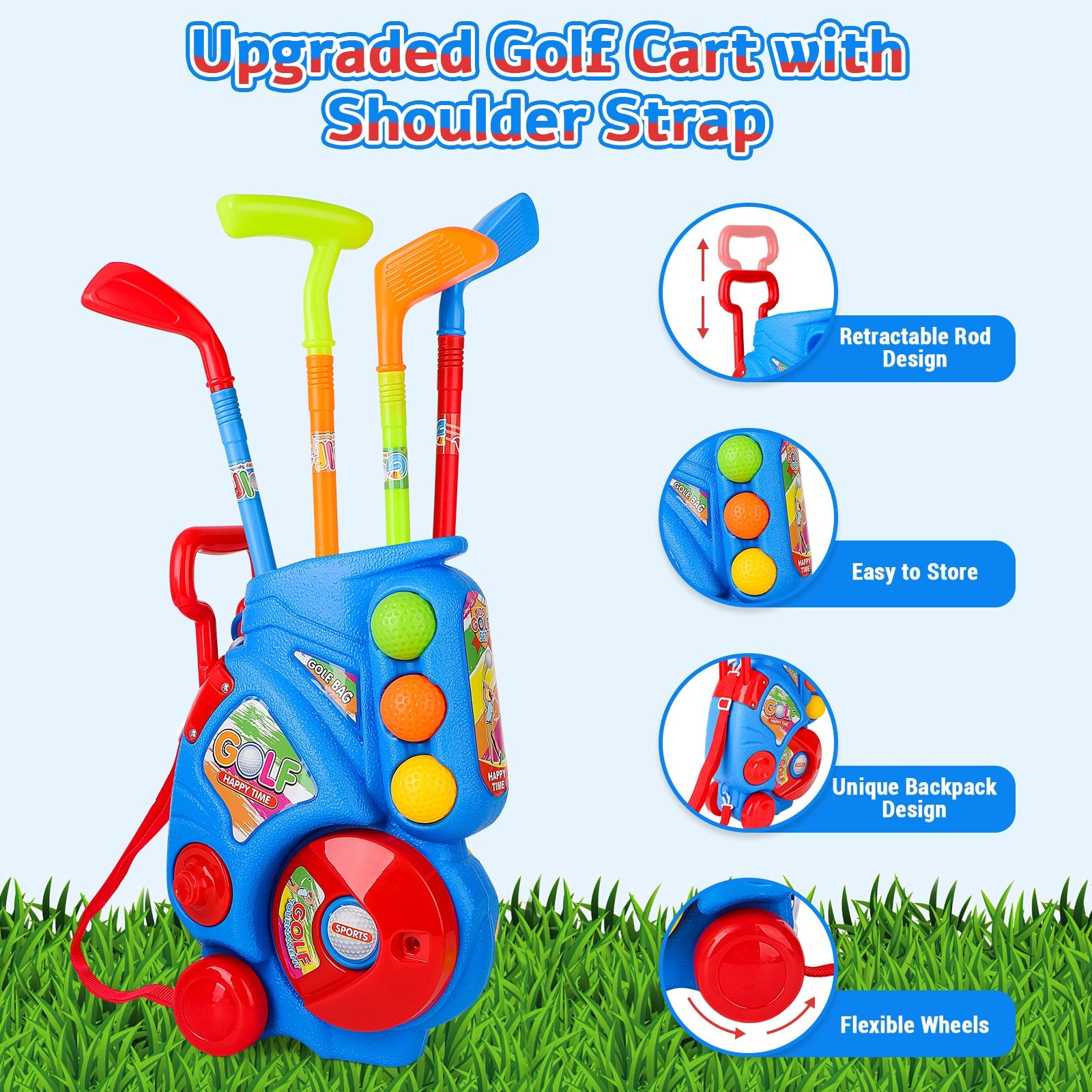 Golf Clubs Toy Set Outdoor Indoor Sports Garden Play Game Toy for Toddlers 3 4 5 Years Old
